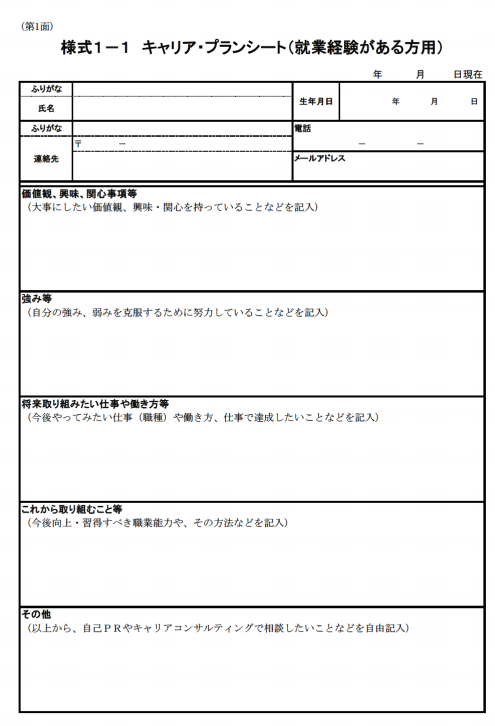 プラン 例 記入 キャリア シート