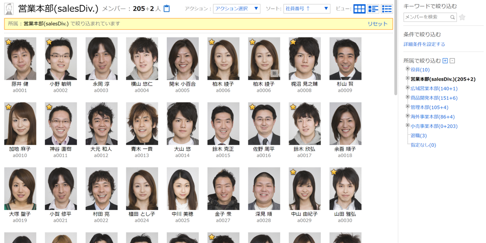 社員を一覧で確認。顔写真があるとわかりやすい