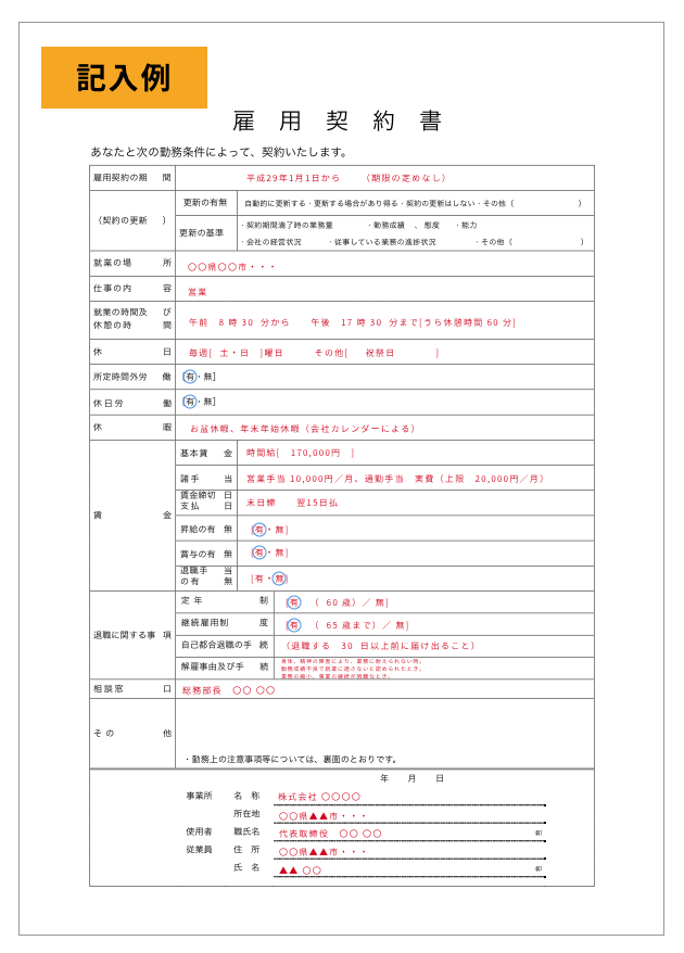 労働契約書 JapaneseClass.jp