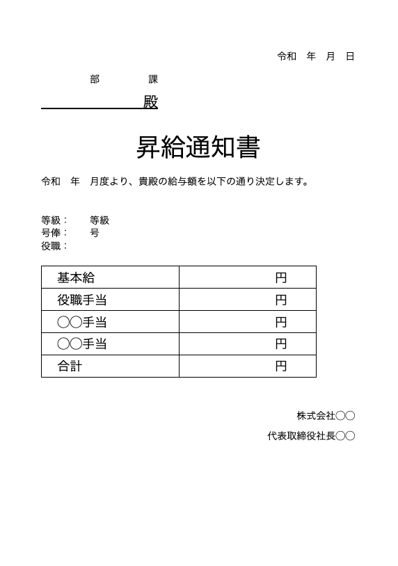 昇給通知書の例