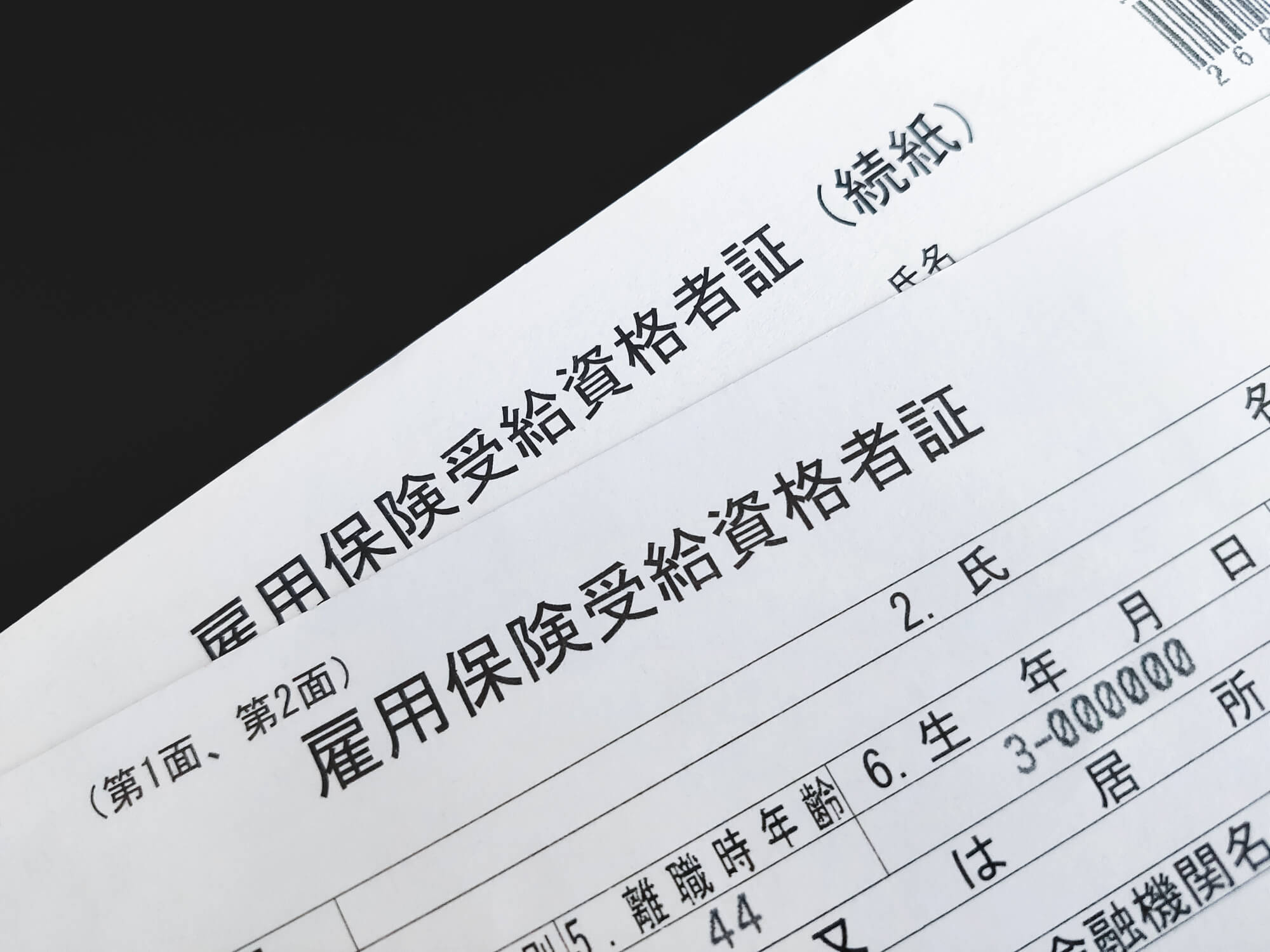 雇用保険受給資格者証のサンプル