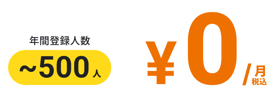 年間登録人数500人まで月額0円（税込）