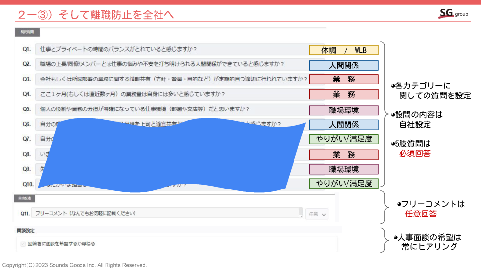 SGグループ様の設問項目例